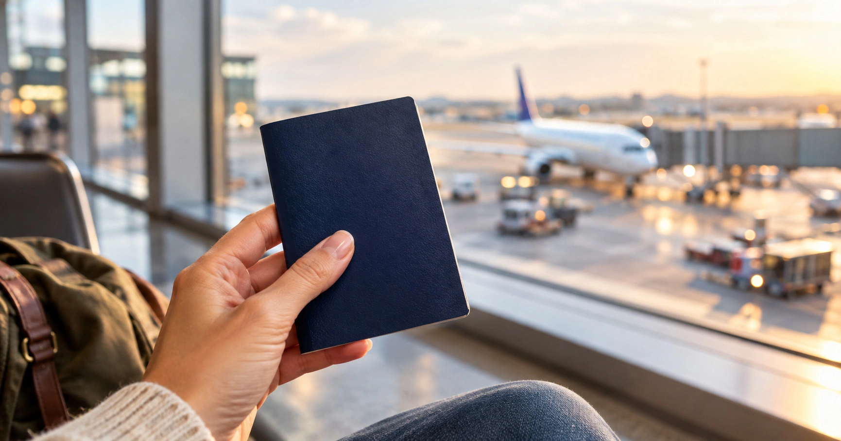 Woman checking her passport's validity before an international flight